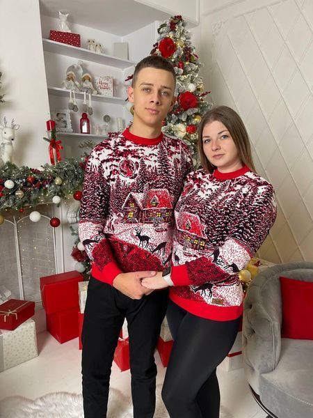 Светр новорічний з оленями чоловічий в'язаний вовняний L 2384778214 фото