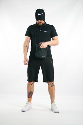 Спортивний комплект чоловічий Nike чорний поло шорти барсетка кепка костюм літній найк повсякденний 2655165206 фото