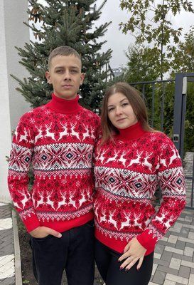 Светр новорічний з оленями чоловічий в'язаний вовняний 2384778165 фото