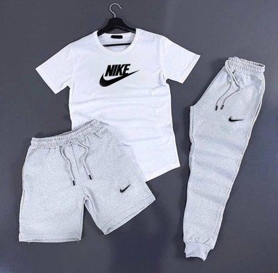 Літній чоловічий костюм шорти футболка штани Nike спортивний комплект найк білий-сірий L 2610882599 фото