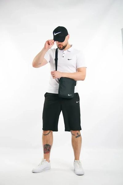 Спортивний комплект чоловічий Nike поло біле+ шорти чорні+ барсетка+кепка костюм літній найк повсякденний 2656799744 фото