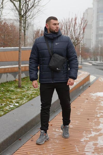 Куртка зимова Чоловіча Найк Пуховик комплект брюки з тринитки утеплені чорні + Барсетка та рукавички 2400533774 фото