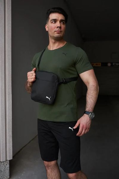 Комплект чоловічий спортивний Puma хакі футболка+чорні шорти+чорна барсетка костюм літній пума XXL 2656514164 фото