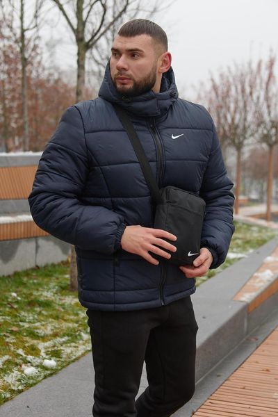 Куртка зимова Чоловіча Найк Пуховик комплект брюки з тринитки утеплені чорні + Барсетка та рукавички 2400533774 фото