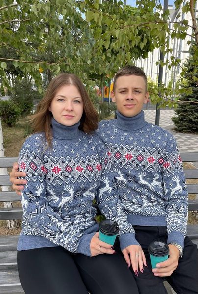 Светр новорічний з оленями чоловічий в'язаний вовняний 2384778115 фото