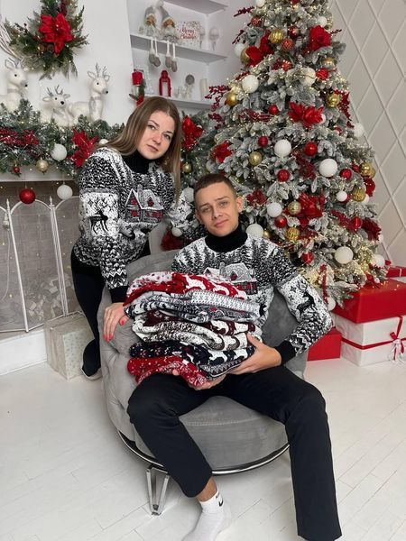 Светр новорічний з оленями чоловічий в'язаний вовняний L 2384778265 фото