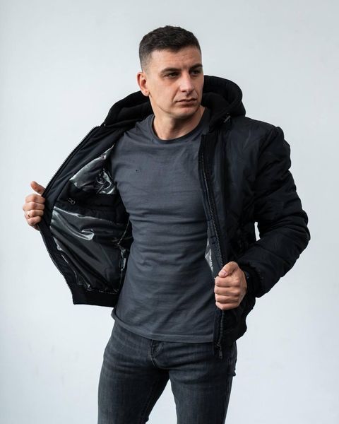 Куртка-бомбер чоловіча стьобана чорна спортивна однотонна тепла легка весна осінь повсякденна 2661921016 фото