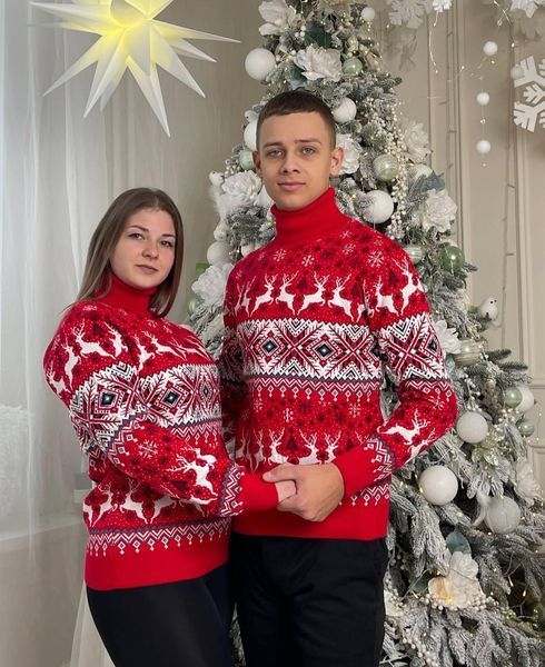 Светр новорічний з оленями чоловічий в'язаний вовняний 2384778165 фото