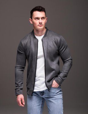 Куртка чоловіча базова сіра замшевий бомбер casual легкий на блискавці однотонний весна осінь повсякденний XL 2669409917 фото