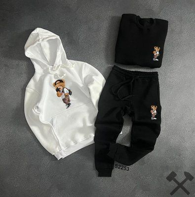 Спортивный костюм мужской Teddy белый черный теплый зимний комплект с начесом худи свитшот штаны зима тедди XXL 2630626428 фото