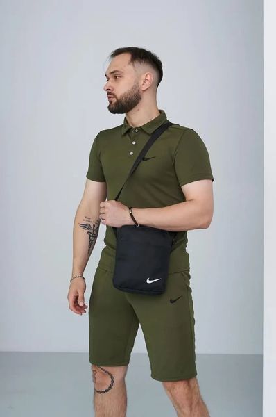 Комплект спортивний чоловічий Nike хакі поло шорти+ барсетка чорний костюм літній найк повсякденний XL 2657483563 фото