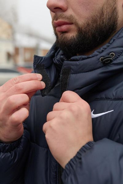 Куртка зимова Чоловіча Найк Пуховик тепла однотонна базова з капюшоном синя 1996373769 фото