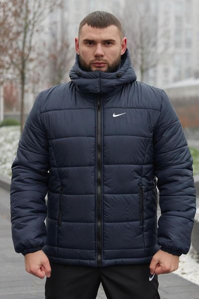 Куртка зимова Чоловіча Найк Пуховик тепла однотонна базова з капюшоном синя 1996373769 фото