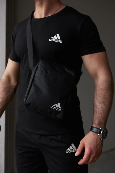 Спортивний комплект чоловічий Adidas чорний футболка шорти барсетка костюм літній адідас трикотажний повсякденний 3XL 2656629620 фото