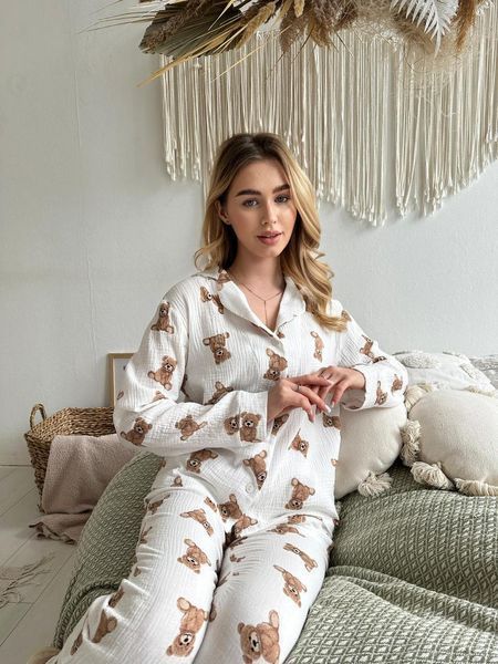 Жіноча Муслінова піжама, ведмедики Teddy 2342054925 фото