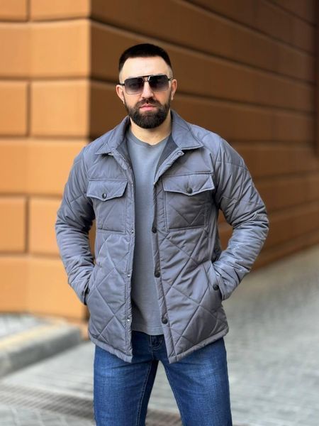 Куртка чоловіча стьобана базова сіра плащівка однотонна легка на кнопках весна осінь повсяденна 2661921021 фото