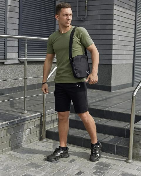 Комплект чоловічий спортивний Puma хакі футболка+чорні шорти+чорна барсетка костюм літній пума 3XL 2656514165 фото