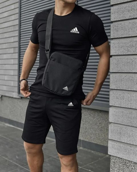 Спортивний комплект чоловічий Adidas чорний футболка шорти барсетка костюм літній адідас трикотажний повсякденний 3XL 2656629620 фото