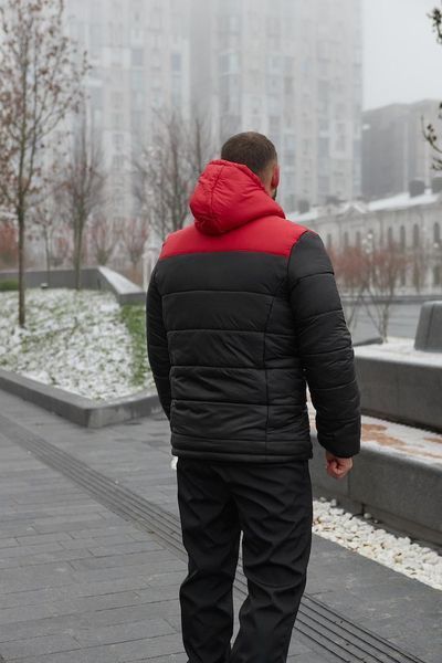 Куртка зимова Чоловіча Найк Пуховик тепла однотонна базова з капюшоном червоно-чорна 1996373774 фото