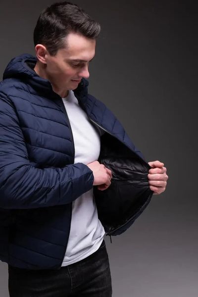 Куртка чоловіча стьобана базова синя з капюшоном утеплена весна осінь однотонна повсякденна XXL 2668392662 фото