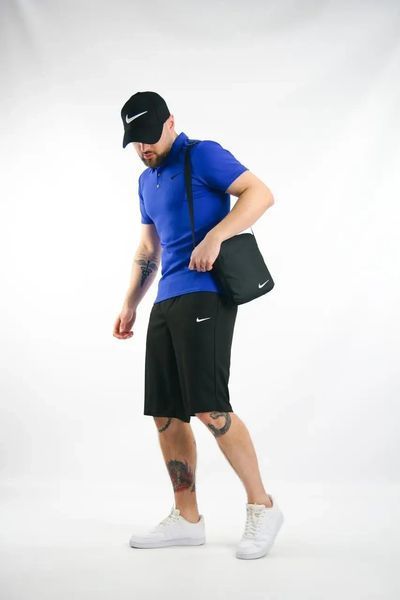 Спортивний комплект чоловічий Nike поло електрик+ шорти чорні+ барсетка+кепка костюм літній найк повсякденний 2656802082 фото
