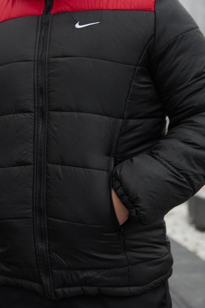 Куртка зимова Чоловіча Найк Пуховик тепла однотонна базова з капюшоном червоно-чорна 1996373774 фото