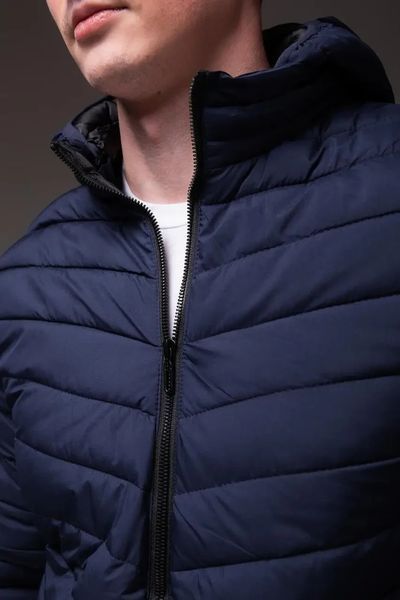 Куртка чоловіча стьобана базова синя з капюшоном утеплена весна осінь однотонна повсякденна XXL 2668392662 фото