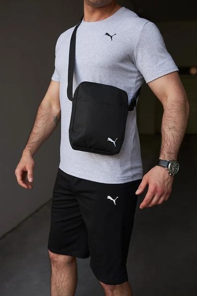 Комплект чоловічий спортивний Puma сіра футболка+чорні шорти+чорна барсетка костюм літній пума M 2656518652 фото