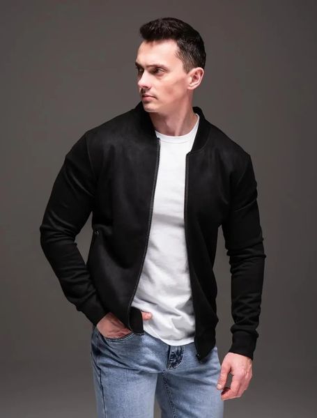 Куртка чоловіча базова чорна замшевий бомбер casual легкий на блискавці однотонний весна осінь повсякденний M 2669410983 фото