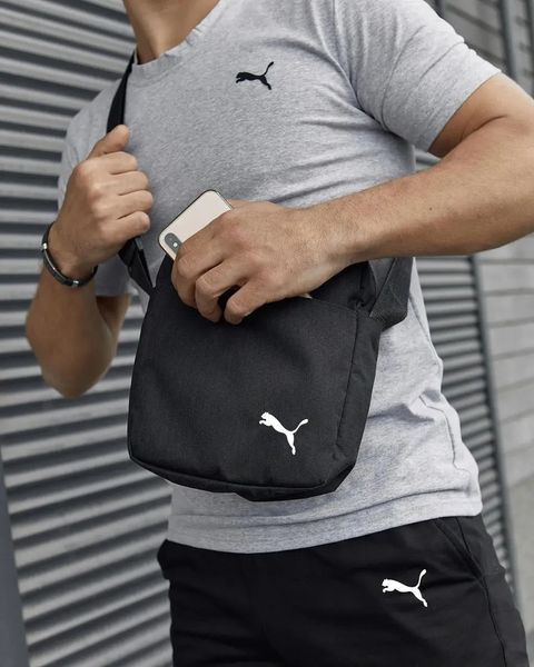 Комплект чоловічий спортивний Puma сіра футболка+чорні шорти+чорна барсетка костюм літній пума M 2656518652 фото