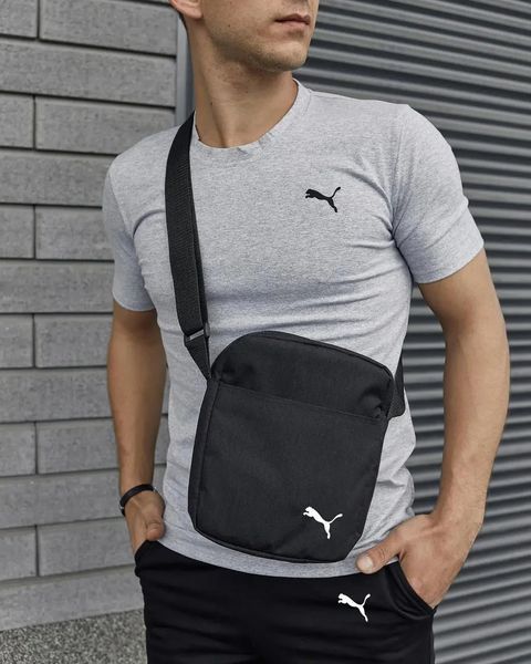 Комплект чоловічий спортивний Puma сіра футболка+чорні шорти+чорна барсетка костюм літній пума M 2656518652 фото