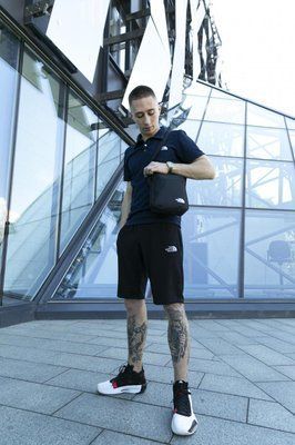 Спортивний комплект чоловічий The North Face поло синє+шорти чорні+барсетка літній костюм бавовняний норс фейс M 2657626784 фото