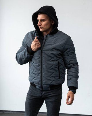 Куртка-бомбер чоловіча стьобана синя спортивна однотонна тепла легка весна осінь повсякденна M 2666473569 фото