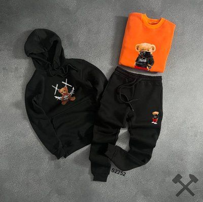 Спортивный костюм мужской Teddy черный теплый зимний комплект с начесом худи свитшот штаны зима тедди 2630631519 фото