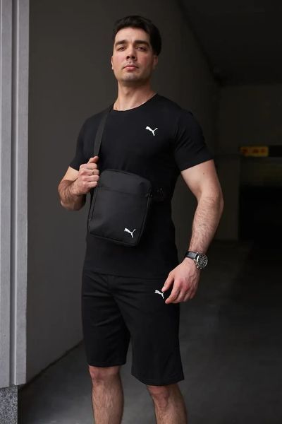 Комплект чоловічий спортивний Puma чорний футболка шорти барсетка костюм літній трикотажний пума повсякденний L 2656521608 фото