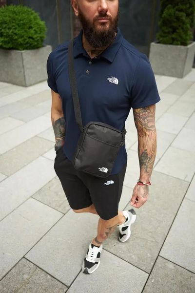 Спортивний комплект чоловічий The North Face поло синє+шорти чорні+барсетка літній костюм бавовняний норс фейс M 2657626784 фото
