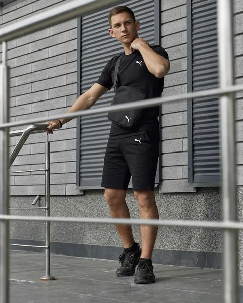 Комплект чоловічий спортивний Puma чорний футболка шорти барсетка костюм літній трикотажний пума повсякденний L 2656521608 фото