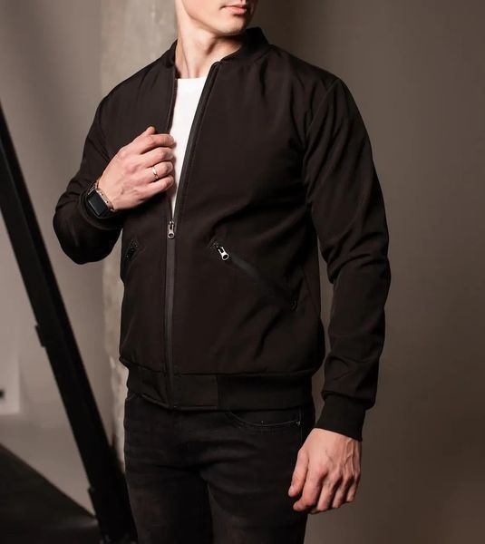 Бомбер чоловічий Softshell Slant pockets чорний куртка з блискавкою легка однотонна осінь весна повсякденна L 2667490534 фото