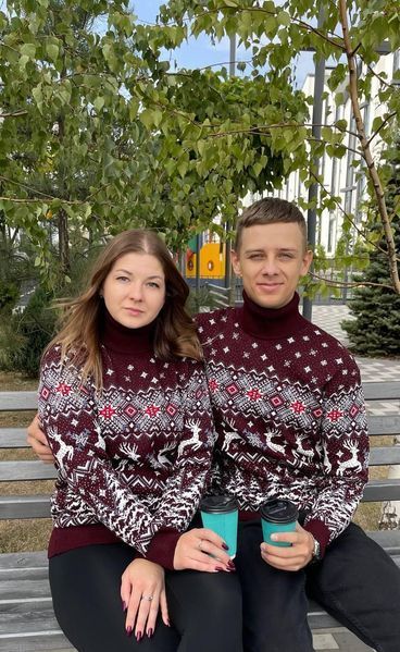 Светр новорічний з оленями чоловічий в'язаний вовняний 2384778118 фото