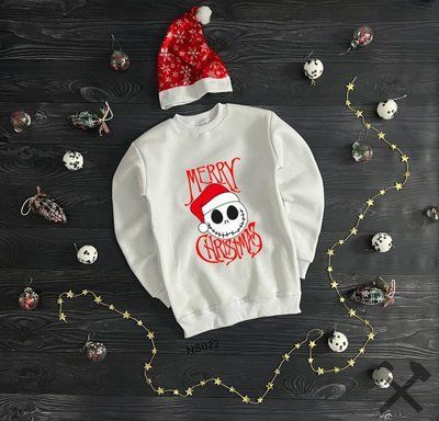Толстовка чоловіча зимова Merry Christmas біла новорічна з начосом світшот кофта флісова зима повсякденна XL 2670513710 фото