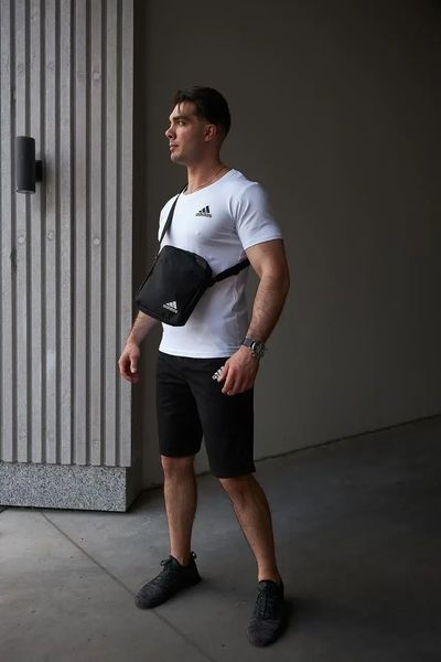 Спортивний комплект чоловічий Adidas біла футболка+чорні шорти+барсетка костюм літній адідас повсякденний L 2656631776 фото