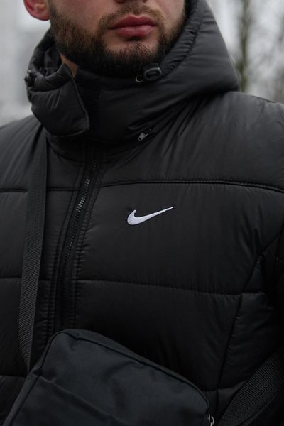 Куртка зимова Чоловіча Найк Пуховик комплект брюки з тринитки утеплені чорні + Барсетка та рукавички 2400533777 фото