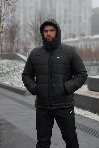 Куртка зимова Чоловіча Найк Пуховик тепла однотонна базова з капюшоном чорна 1996373779 фото