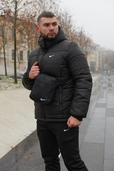 Куртка зимова Чоловіча Найк Пуховик комплект брюки з тринитки утеплені чорні + Барсетка та рукавички 2400533777 фото
