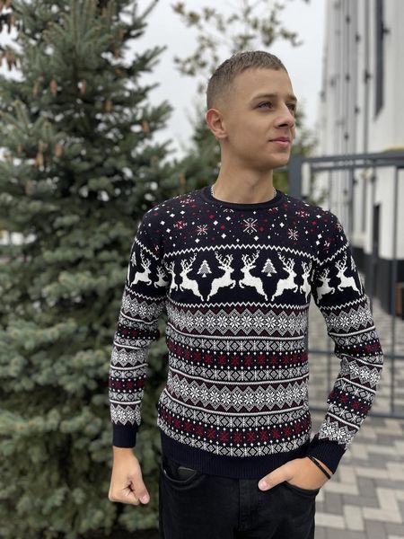 Светр новорічний з оленями чоловічий в'язаний вовняний 2384778068 фото