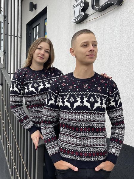 Светр новорічний з оленями чоловічий в'язаний вовняний 2384778068 фото