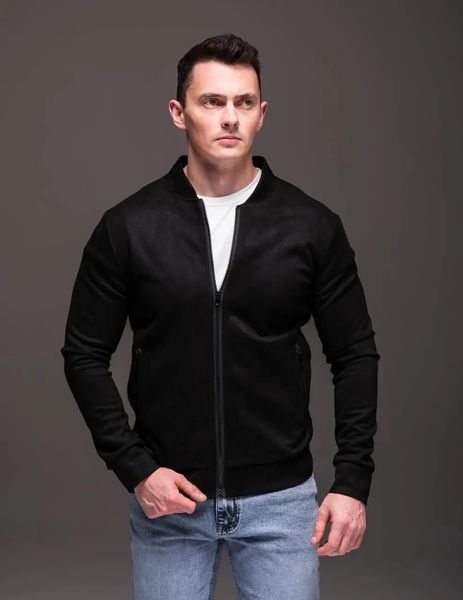 Куртка чоловіча базова чорна замшевий бомбер casual легкий на блискавці однотонний весна осінь повсякденний L 2669410984 фото