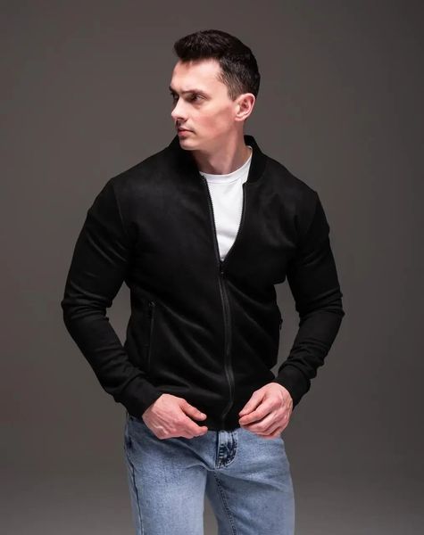 Куртка чоловіча базова чорна замшевий бомбер casual легкий на блискавці однотонний весна осінь повсякденний L 2669410984 фото