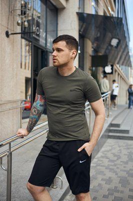 Спортивний комплект чоловічий Nike хакі футболка+чорні шорти літній костюм трикотажний найк повсякденний 2655165256 фото