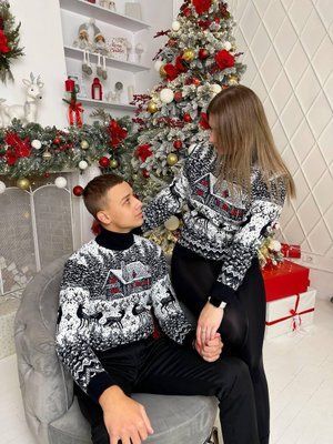 Светр новорічний з оленями чоловічий в'язаний вовняний L 2384778274 фото
